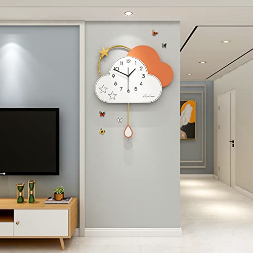 Jujuda Large Wall Clocks For Living Room Decor Modern Big Cloud Shape Wall Clock For Home Bedroom Kitchen Decorative Silent Small Pendulum Wall Clock Battery Operated Decoration For Indoor House #TOP6