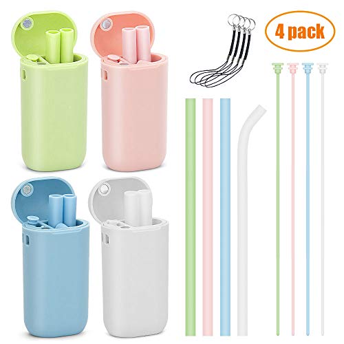 Reusable Silicone Collapsible Straws, Folding Drinking Straws, Food-Grade Portable Drinking Straw for Outdoor