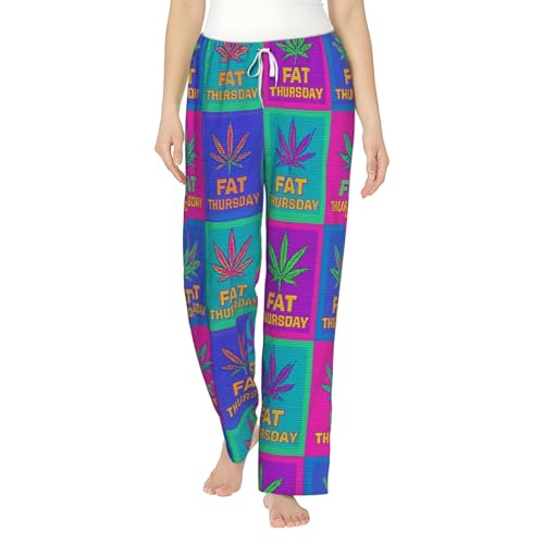 Pantalon de pyjama en polaire femme feuilles fluo pour nuits froides