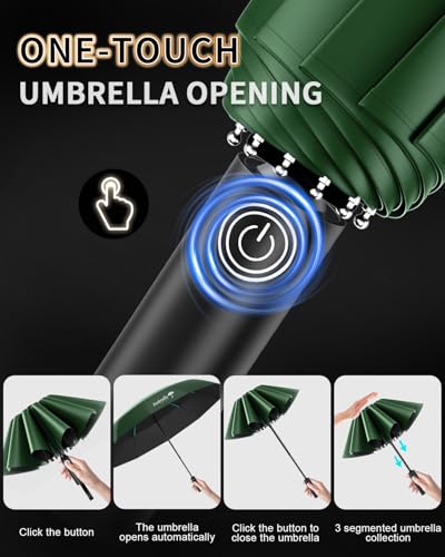 Image of ISABRELLA Big Umbrella for Women - 10-Rib Folding Umbrella with UV Protection, Black Coating, Wind & Rain Resistant, Safe Close Design, Durable, Lightweight, and Compact for Travel