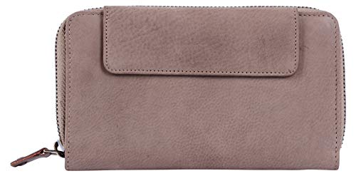 Preisvergleich Produktbild HAASS Kantine Taupe Damen Geldbörse mit rundem Metall-Reißverschluss und Klappe