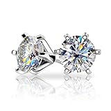 Moissanite Stud Earring,Total 2.0ct D Color,Brilliant Round Cut Moissanite,18K Gold Plated Silver St