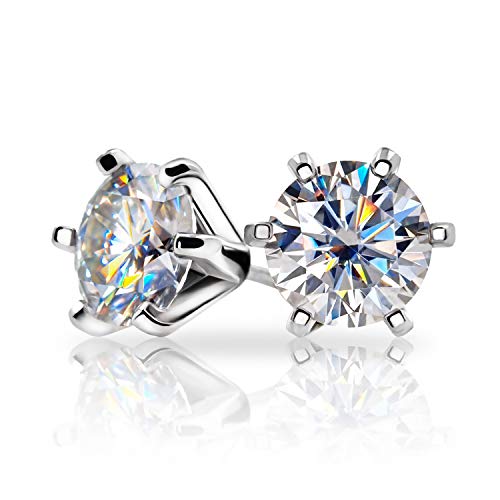 GIGAJEWE moissanite 6.5mm Round Cut Total 2.0CT DE Moissanite 18K Gold Plated 925 Steling Silver Earring stud, Women Stud Earrings, Moissanite Diamond Stud, Dainty Earrings for Women