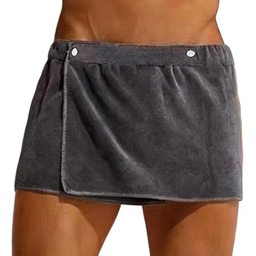 LipLopBest Men Boys Soft Wearable Bath Towel Short Pants Adjustable Mircofiber Towel Pool Beach Spa Bathing Shower Cover Up Wrap Around Towel (Grey)
