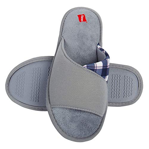 Hanes Womens Open Toe Contrast Plaid Slide With Memory Foam And Anti-Skid Sole Slipper, Grey, Large Us #TOP3