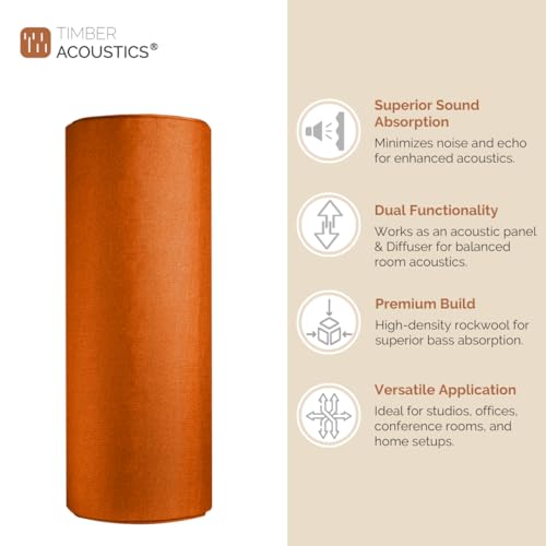 Image of Timber Acoustics Tube Traps | Rockwool | Freestanding Bass Traps | Absorber Diffuser | Room Acoustics & Soundproofing | Home Theatres & Music Studios [Single] 4' x 1' (Orange)