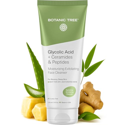 Botanic-Tree-Hydrating-Glycolic-Acid-Cleanser-Exfoliating-Face-Wash-Face-Cleanser-for-Women-Also-with-Ceramides-Peptides-Gently-for-Dewy-Bouncy-Skin-6oz Botanic Tree Hydrating Glycolic Acid Cleanser - Exfoliating Face Wash - Face Cleanser for Women - Also with Ceramides & Peptides, Gently - for Dewy Bouncy Skin - 6oz - Image 1