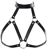 Liangliang Women's Faux Leather Harness Punk Gothic Metal Chain Tassel Body Caged Lock Bra Strap (Black)