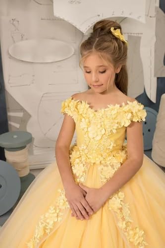 Flower Girl Dress Lace Applique First Communion Dress Princess Tulle Pageant Dresses Long Ball Gown3