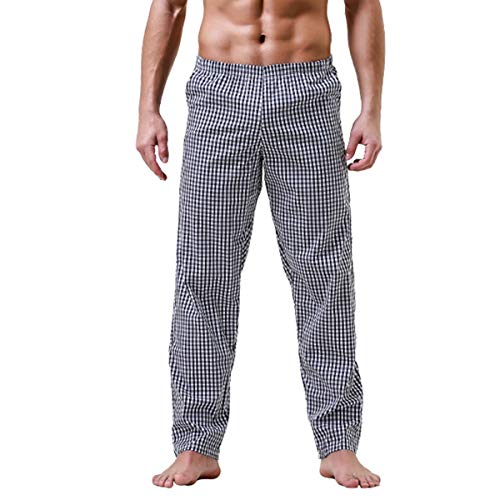 Ouruikia Men’s Cotton Pajama Pants Plaid Loung Sleep Pants Lounger Sleeping Pajama Bottoms with Pockets