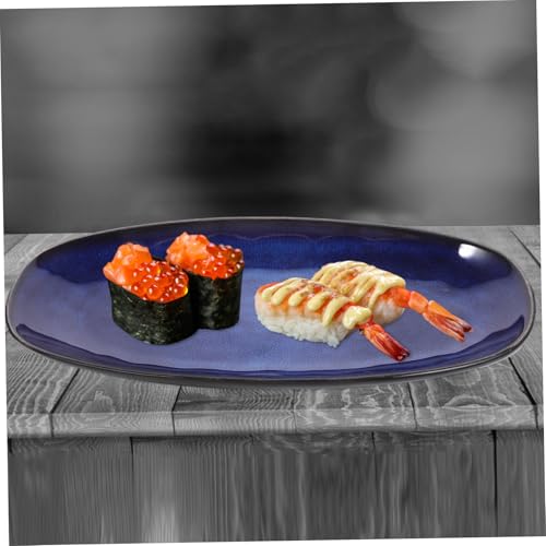 Plato pequeño de cerámica azul para sushi miniatura 3