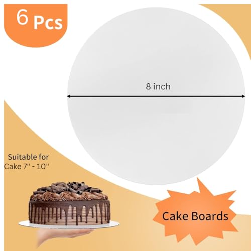 Image of 8 Inch Round Cake Base Board, MDF Silver Scalloped Cake Drum, Disposable Cardboard Cake & Pizza Base for Cake Decorating, Tart Display, Bakery, Dessert Stand, Pack of
