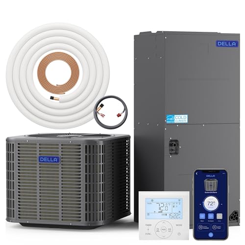 DELLA 47,000 BTU Ducted Central AC with Air Handler, Up to 2,000 Sq.Ft, Heat Pump Inverter System, 18 SEER2 230V, Wired Controller, Two-Stage Compressor, Pre-Charged, Alexa & Wifi Control, 16ft Kit