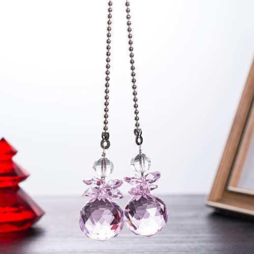 Image of Crystal Ceiling Fan Pull Chains Hanging Pendants Prism Pack of 2 Pink