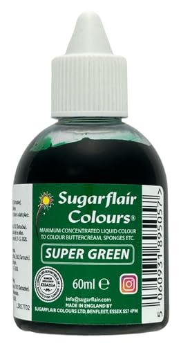Sugarflair Liquid Colour Super Green - Colorante Alimentario, Colorantes para Pasta De Azúcar, Buttercream, Glaseado, Macarrones y Decoraciones de Tartas - 60 ml