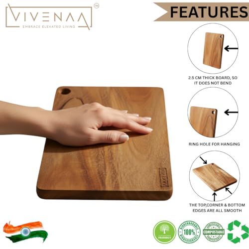 Image of Premium 100% Neem Wood Chopping Board | Solid Wooden Cutting Board for Kitchen | Knife-Friendly, Anti-Bacterial & Durable Wood Board for Cooking & Serving
