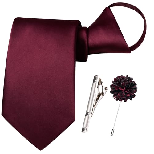 Image of Hi-Tie Pretied Boys Ties Solid Color Kids Adjustable Necktie Lapel Pin Clip Set Age 8-12 Wedding School Graduation