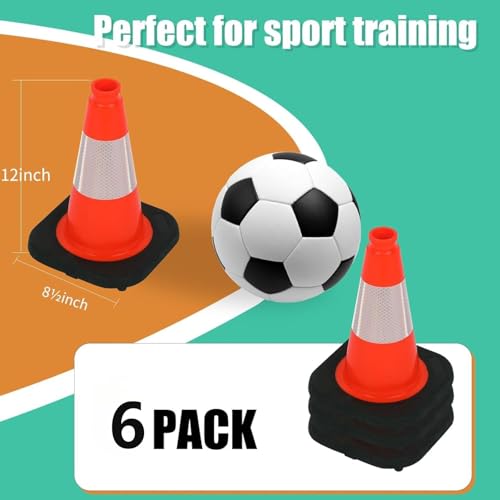 Image of BESEA 12 Inch Traffic Cones, Safety Cones with 4 inch Reflective Collar, Lightweight & Durable PVC Road Cones for Parking, Sports Training, Construction, Driveway (6 Pack)