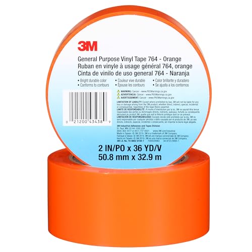 Image of 3M Vinyl Tape 764, General Purpose, 2 in x 36 yd, Orange, 1 Roll, Light Traffic Floor Marking, Social Distancing, Color Coding, Safety, Bundling