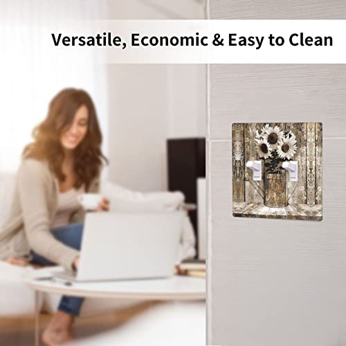 Rustic Vintage Farmhouse Wood Sunflower Light Switch Cover Plate Decorative Double Toggle Switch Plate 2 Gang Wall Plate Outlet Cover For Kitchen Bedroom Bathroom Standard Size 4.5 X 4.5 Inch #TOP5