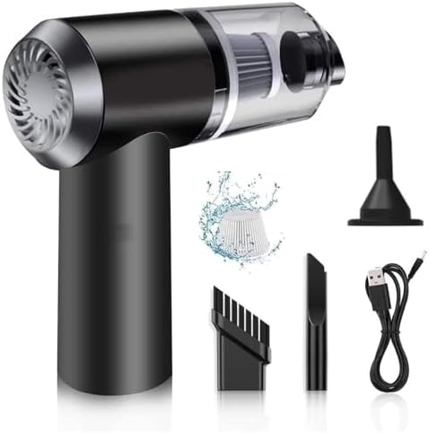 3-in-1 Portable Car Vacuum Cleaner with Blower, USB Rechargeable, Black, Wireless Handheld Mini Design, Strong Suction, Washable HEPA Filter for Car, Home, Travel