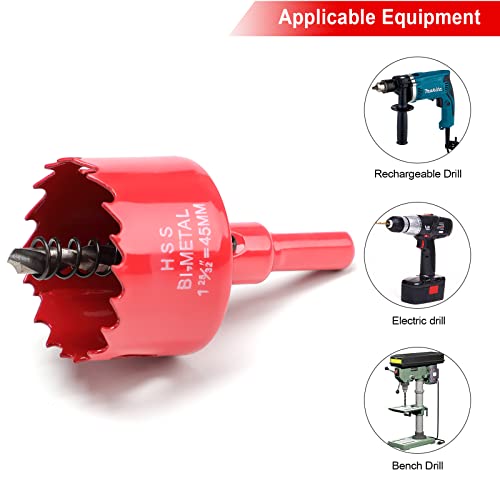 45mm Hole Saws Cutter, HSS Bi-Metal Drill Bit for Wood Plastic, UPVC, Fiberglass and Plasterboard, Red - Image 4
