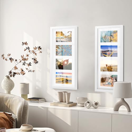 8x20 Oak Wood Picture Frame - 8x20 Photo Frame with Mat Display 4Pcs 4x6 Photos, 4x6 Picture Frame Wood, Natural Solid Wooden Picture Frames for Wall Art Photo and Prints(1 Pack, White)