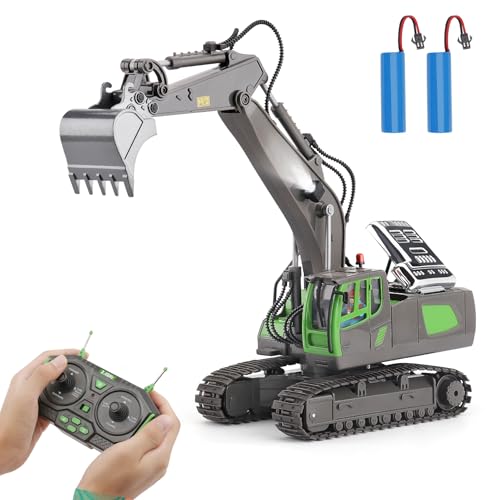 PREBOX Longue Autonomie Pelleteuse Télécommandée Jouet Vert ｜ Excavatrice Enfant 6+ Ans Tractopelle Telecommandé ｜ Lumière ｜ Son ｜ Rotation