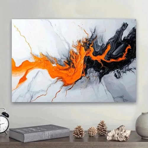 Tableau sur toile abstrait orange et noir 50x75 cm pour décoration murale