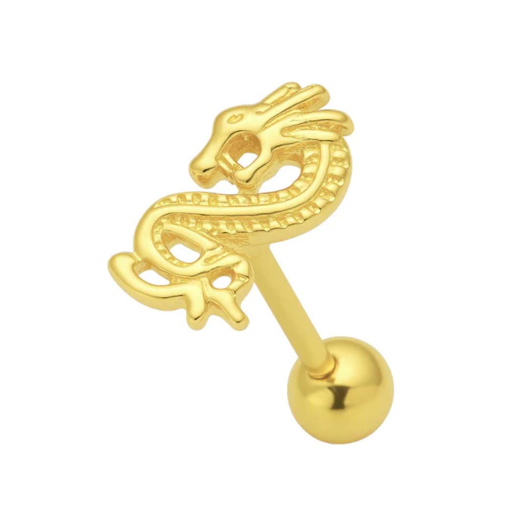 Zungenring aus 925er-Sterlingsilber mit Drachen-Motiv, kantiger Gothic-Stil, hypoallergener Zungenpiercing-Schmuck im Drachen-Stil, mutiger alternativer Körperschmuck für Damen und Herren