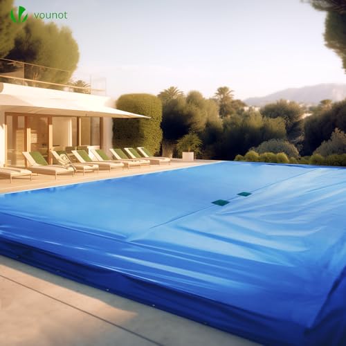 Miniatura 2 de Vounot Lona Para Piscina Rectangular 14 X 8 M, Cubierta Protectora Pe De 160 G M Con Red Central De Drenaje, Funda De Piscinas Anti-Uv Con Ojales Cada 100 Cm, Azul-Gris