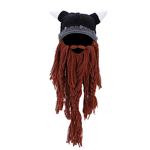 Dilwe Sombrero de Barba de Punto Mujeres Hombres Vikingo Pirata Cosplay Sombrer Máscara de Barba Completa Fiesta de Cumpleaños Halloween(Marrón)