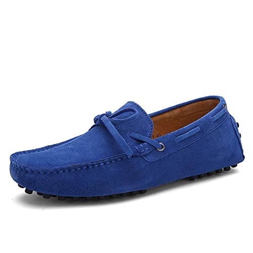 Loafers for Men Boat Shoes Genuine Leather Stitching Details Round Toe Suede Vamp Lightweight Anti-Slip Flexible Classic Casual Slip-ons(Royal Blue,10 M US)