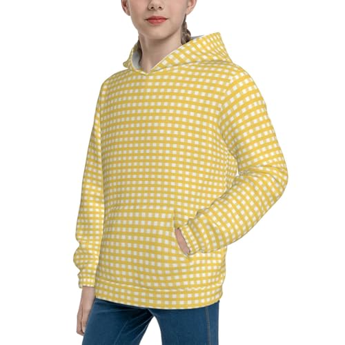 Yellow Gingham Kid Hoodies Boys Sweatshirts Girls Pullover with Pocket2
