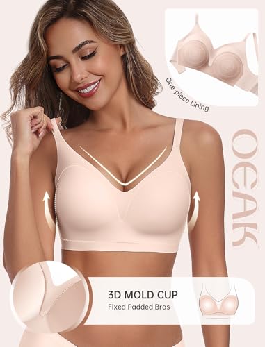 Image of OEAK Womens Comfortable Bra Push Up Wireless Support Everyday Tshirt Bras Nude M