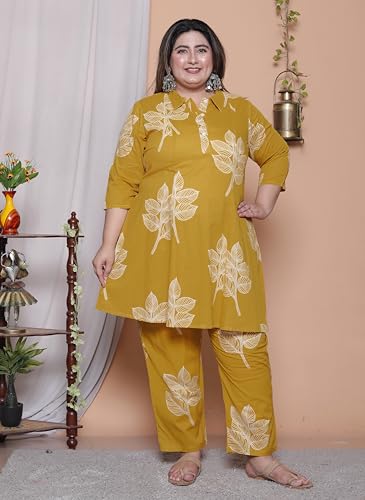 Image of NISHIRE Women's Cotton Floral Co-ord Kurta Set, Plus Size Stylish Ethnic Wear Set