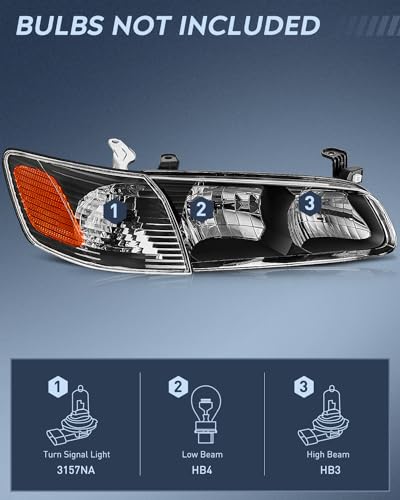 Image of Nilight Headlight Assembly Compatible with 2000 2001 Toyota Camry Replacement Headlamp Black Housing Amber Reflector Driver and Passenger Side