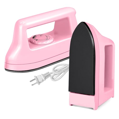 Mini Iron for Crafts Quilting, Travel Iron Household Iron Easy Iron Supplies Mini Electric Iron, Mini Heat Press Machine Sewing Sachine (Pink)