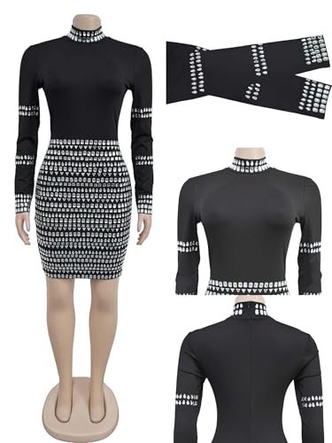 Image of Figdaw Sparkling Rhinestone Bodycon Dress for Women Special Occasions,Night Out