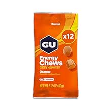 GU Energy Chews, Orange Energy Gummies with Electrolytes, Vegan, Gluten-Free, Kosher, Caffeine-Free, and Dairy-Free On-The-Go Energy for Any Workout, 12 Bags 24 Servings Total