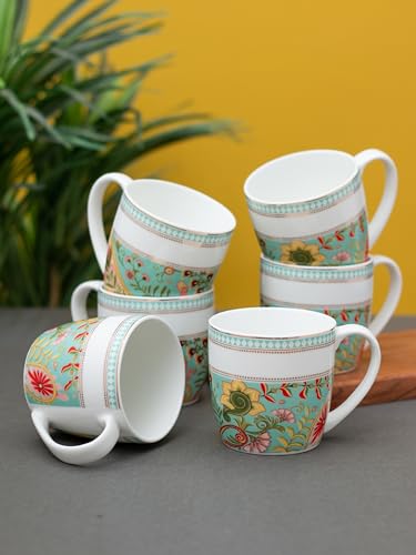 Clay Craft Fine Ceramic Tea/Coffee Cup Set of 6-200 ml Each (Fiesta Vintage Bliss), Tea Cup Set of 6, Microwave & Dishwasher Safe, Mugs for Coffee, Cups Set of 6, Mug Set, Gift Set, Ideal for Gifting (B0CQT81SGW) Amazon Price History, Amazon Price Tracker