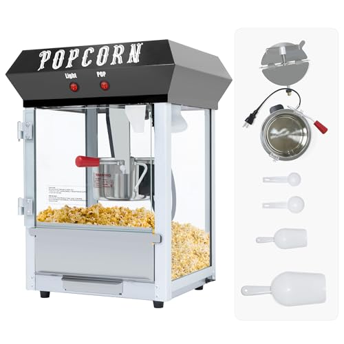 Image of Popcorn Machine (Black) - Countertop Popcorn Maker - Vintage Popcorn Popper with 6 Oz Auto-Stir Kettle, No cart & Stand, Makes Up to 20 Cups for Movie /Home Theater, Parties, Restaurants Snack