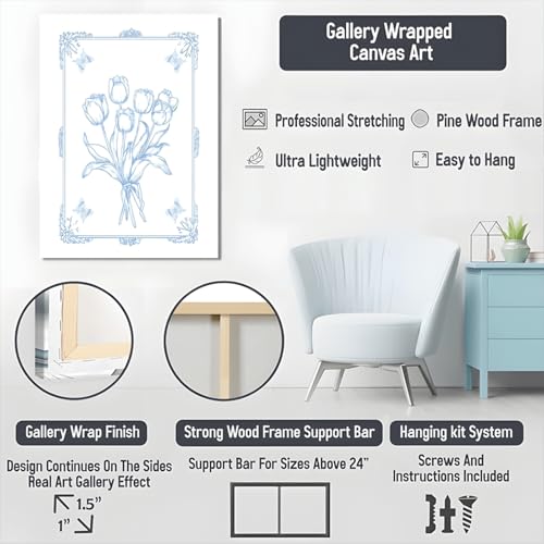 Affiche sur toile fleurie bleue 60x90 cm avec cadre moderne - 7