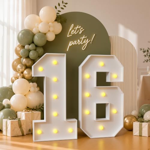 imprsv 3FT 16 Marquee Numbers, Light up sign for 16th Birthday decorations