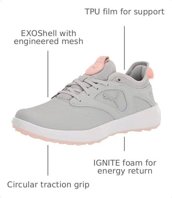 Image of Puma Golf Women's Ignite Malibu WMNS Golf Shoe, High Rise- Silver-Rose Dust, 8
