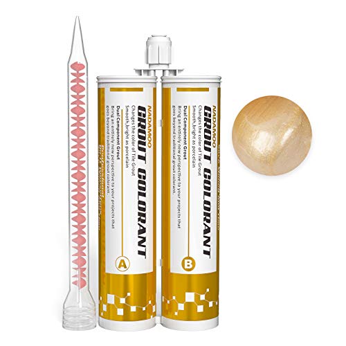 NADAMOO Epoxy Grout Champagne Gold, Dual Tubes Waterproof Tile Grout 19oz 400ml, Restore Tile Grout Line for Shower Bathroom Wet Room Kitchen, Caulk Gun NOT Included