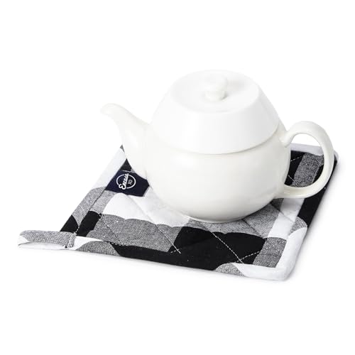 Image of Encasa XO Oven Microwave Pot Holders Trivets 21 cm (2 pc) for Kitchen Cooking & Baking - Heat Resistant, Thick & Safe, Protection of Hands from Hot Utensils, Grill, BBQ - Buffalo Black Checks