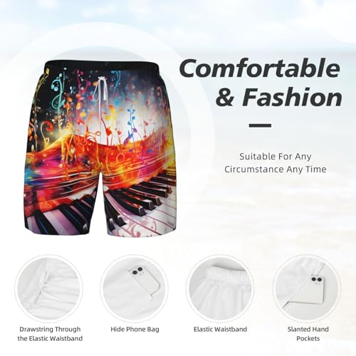 Men's Swim Trunks Quick Dry Board Shorts Colorful Piano Keyboard Music Note Beach Shorts with Pocket Bathing Suits for Men4
