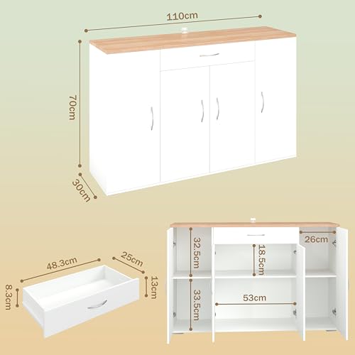 Amveya Mueble Auxiliar de Cocina, Aparador Cocina Blanco, Armario Blanco con 1 cajón y 4 Puertas - imagen 3
