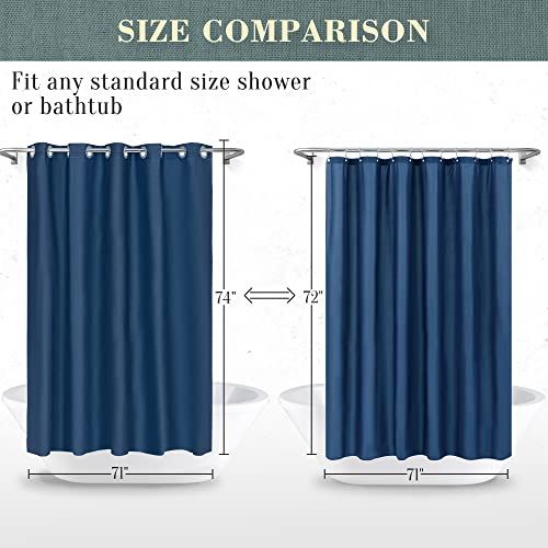 Image of No Hook PEVA Shower Curtain or Liner - 8G Heavy Duty Blue Bathroom Shower Curtain No Hooks Required, Waterproof Plastic & PVC Free, Standard Size 71 x 74, Navy Blue